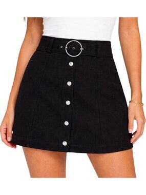 Zara A-Line Mini Skirt Black O-Ring Buckle High Waist XS